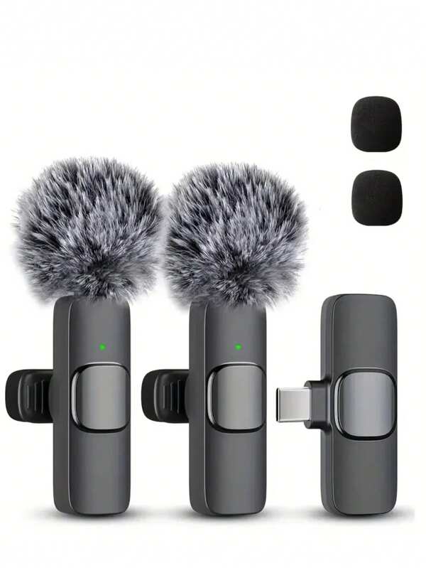 Professional Wireless Clip-On Lavalier Microphone - Compact USB-C Design For Smartphones And Laptops, Ideal For Video Recording, Live Streaming, Interviews And Vlogging, Includes Rechargeable Battery, Recording Microphone | Compact Clip-On Microphone | Beige Foam Windscreen, Wireless Mini Clip-On Lavalier Microphone System