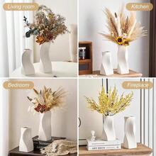 1pc White Minimalist Plastic Vase Anti-Fall Wear-Resistant Modern Style Lines And Geometric Design Vase Suitable For Hotel Family Bedroom Balcony Living Room Party Table Decoration Home Decor Room Decor Flower Vase Glass Vase - Multicolor - View 4