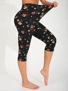 3条装女士休闲弹力紧身裤，蓝色碎花图案，柔软舒适，适合运动、户外活动、海滩、旅行、瑜伽、徒步、骑行，七分裤款式，夏季度假必备 - 彩色 - 查看 6