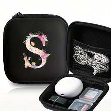 1/6 件 A-Z 字母图案便携式迷你数码收纳盒，EVA 材质旅行配件，带拉链收纳盒，适用于耳机、电缆、银行卡、身份证、充电器、移动电源、文具、硬币、珠宝 - 紧凑可重复使用的电缆管理盒、电缆收纳盒、珠宝收纳盒、俏皮设计、拉链封口 - 黑色 - 查看 14