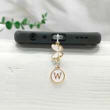 1 件双面圆形字母 A-Z 和蝴蝶吊饰防尘塞，DIY 金属手机装饰