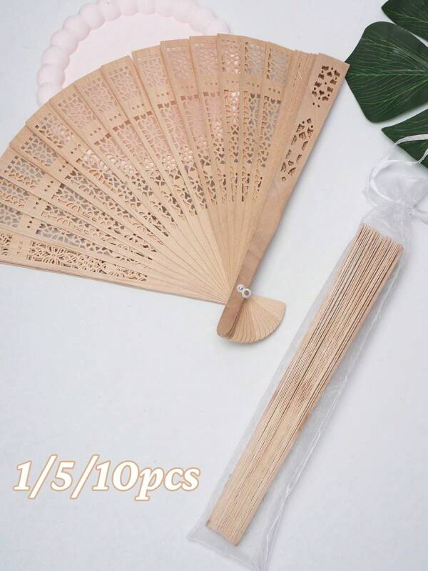 1/5/10pcs Sandalwood Fans Wooden Folding Fans With Gift Bags Vintage Handheld Fans For Wedding Gifts, Baby Shower, Party Favor, Home Decoration