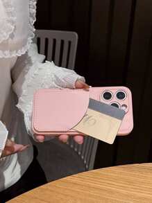 Fan-Shaped Card Holder Case For IPhone 16, 15 Pro, 14 Pro Max, 13 Pro, 13, 12, 11 Plus, Minimalist Solid Color, High-End Litchi Texture For Women And Men