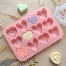 12 件不对称心形硅胶模具，适用于树脂、蜡烛、肥皂、蜡熔体和 DIY 工艺品，易于脱模可重复使用 - 彩色 - 查看 5