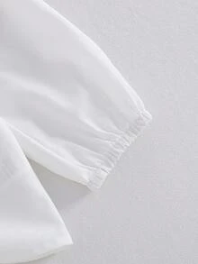 Girls Casual Solid Color Long Sleeve Collared Shirt Blouse, Elegant For Outdoor Spring/Autumn - White - View 4