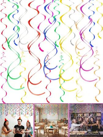 18 piezas - Decoraciones giratorias de techo de lámina de colores, borlas de plástico colgantes, decoraciones de fiesta temática giratoria para bodas, Acción de Gracias, graduaciones, y vuelta al colegio
