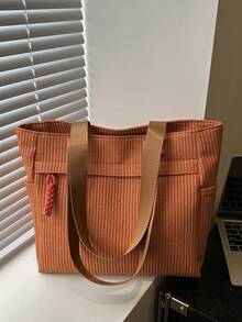 时尚纯色新款拉链大容量单肩包，百搭休闲简约单肩托特包，适合逛街、钱包、购物、年轻女性、大学生、新人、白领。非常适合办公室、大学、工作、商务、通勤、户外活动、旅行和郊游 - 棕色 - 查看 1