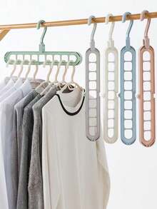 5pcs Random Color Multi-Functional 9-Hole Space Saving Folding Clothes Hanger, Home & Dorm Hanging Rack - Multicolor - View 2