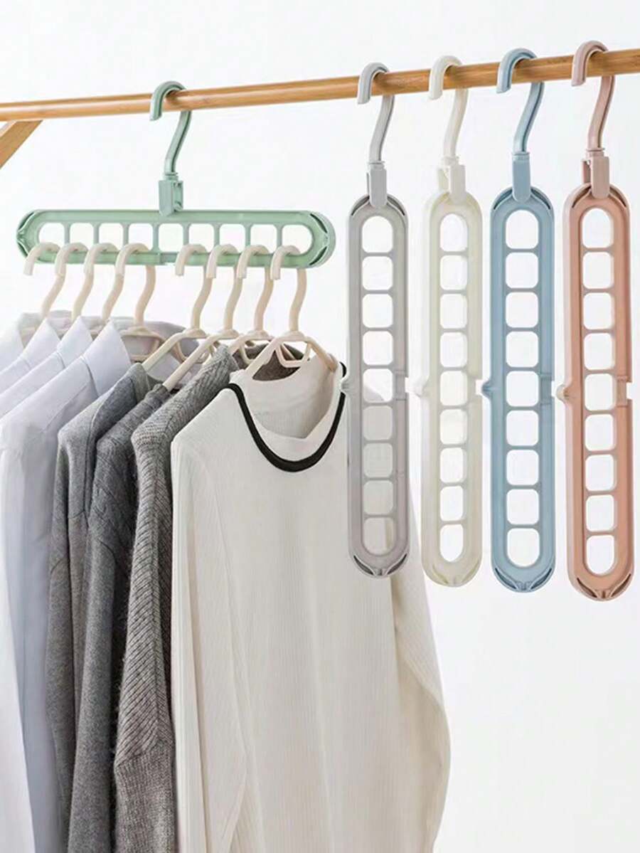 5pcs Random Color Multi-Functional 9-Hole Space Saving Folding Clothes Hanger, Home & Dorm Hanging Rack