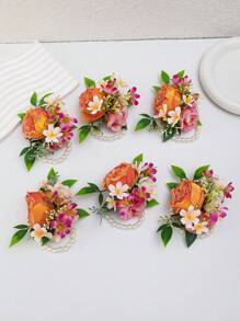 6pcs/1pc High-End Rose Wrist Corsage, Polyester Bohemian Wrist Flower For Wedding, Engagement, Bride, Bridesmaid, Mother Of The Bride/Groom, Wedding Rose Simulation Flower Elastic Wrist/Chest Corsage For Party, Ball, Daily Wear