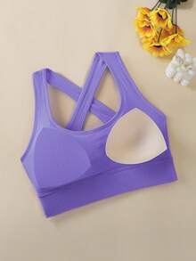 3 PCS Criss-Cross Strap Sports Bra For Women, Yoga Gym Running Racerback Crop Top Brassiere Can Be Worn Outerwear - 黑+白+紫 - 查看 2