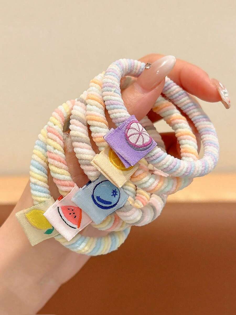 10入/包 女款時尚甜美可愛加厚高彈力水果西瓜橘子檸檬條紋髮圈,居家髮飾 - 彩色 - 查看 1