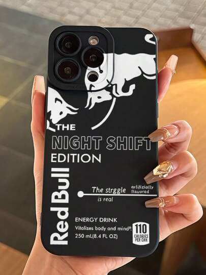 Slogan Nachtschicht Stier Energiegetränk Design Handyhülle, interessantes Koffein-Geschenk für Nachtschichtarbeiter, unverzichtbare Geburtstags-Hardcore-Energiegetränk Handyhülle. Kompatibel mit iPhone XR 11 12 13 14 15 16 Serie. Wasserdicht, stoßfest, kratzfest