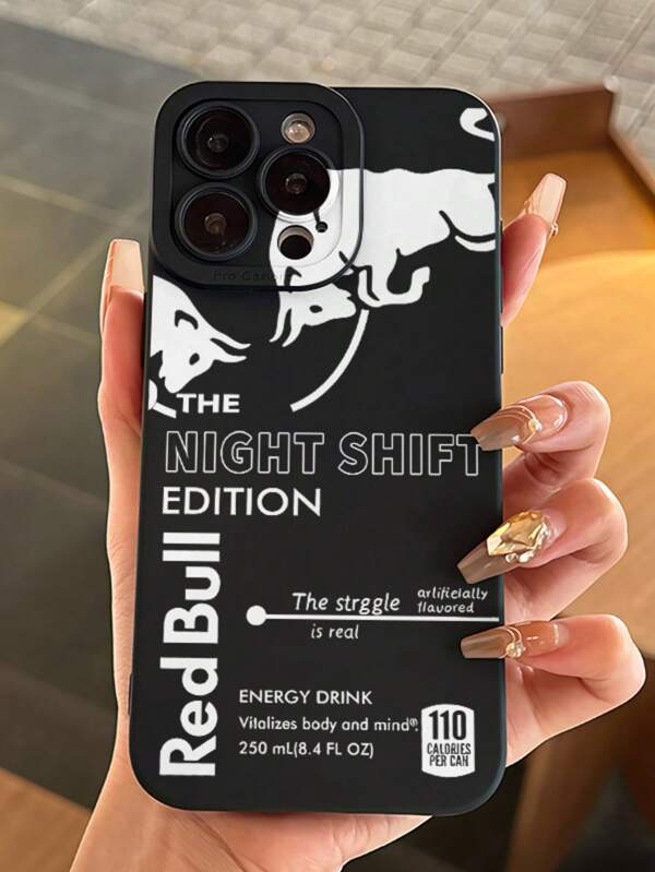 Etui na telefon z nadrukiem napoju energetycznego Slogan Night Shift Bull, ciekawy prezent z kofeiną dla pracowników nocnej zmiany, niezbędne urodzinowe etui na telefon z napojem energetycznym. Kompatybilne z 'em XR 11 12 13 14 15 i serią 16.