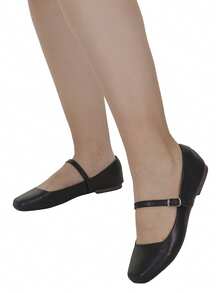 Women's Doll Shoes With Buckle Closure And Flat Heel Women's Basic Mary Janes Style Flats - 黑色 - 查看 6