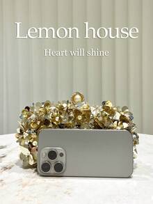 1 件女士奢华闪亮花卉亮片装饰晚宴手拿包，时尚优雅的派对、婚礼、正式活动手提包，配有可拆卸肩带，是送给女士的最佳礼物 - 金色 - 查看 7