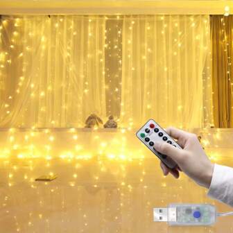 1 pièce Rideau lumineux en étoile pour fenêtre de 2 m x 1 m, 64 LED haute densité, lumière d'ambiance pour chambre et balcon, installation magnétique sans câblage nécessaire
