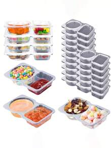 10/20 recipientes portáteis para condimentos com compartimento duplo e tampa, bandejas reutilizáveis para lanches e molhos, ideais para viagens, preparação de lanches e refeições, copos para mergulhar, molhos para mergulhar