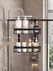 1pc 2/3Layers Bathroom Door Hanging Storage Rack, Non Perforated Bathroom Storage Rack, Multifunctional Three-Layer Hanging Bathroom Storage Rack, Used For Bathroom Organization And Storage, Bathroom Accessories - Multicolor - View 7