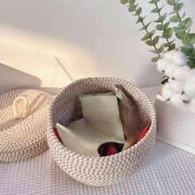 Round Woven Storage Basket With Lid - Decorative, Portable Home Organizer For Living Room, Bedroom, Kitchen - Mixed Colors, Under 3.2 Cu Ft Capacity, Ideal For Holiday Decor, Basket Storage | Decorative Storage Basket | Woven Construction, Basket Storage - Storage Box - View 7