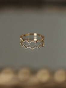 GAGAFEEL 1 件 S925 纯银心电图波浪 V 形戒指适合女性简约时尚小手指合成锆石戒指完美节日礼物 - 金色 - 查看 11