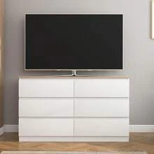 White Dresser For Bedroom, Modern 6 Drawer Dresser With Deep Drawer, Storage Chest Of Drawer, Wood Bedroom Dresser With Handle Free Design, TV Stand Dresser For Living Room - 白色 - 查看 6