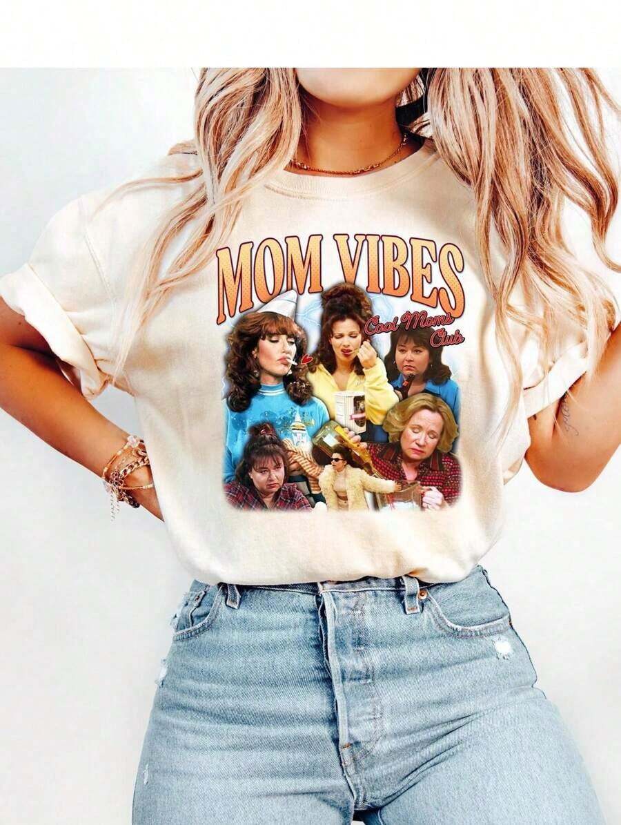 Retro 90s Cool Mom Shirt - Funny Mama Life Tee |   Vintage Tv Show Movie Oversized Aesthetic |   Mother's Day Gift Casual Cotton Short Sleeve Streetwear Women's Topgraphic Tees Men Shirts Streetwear White Shirt Black Shirt - A2 - 查看 1