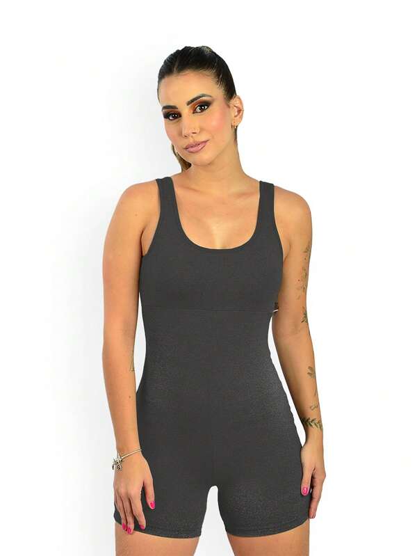 Lavicta Macaquinho Feminino Academia Curto Slim Fit Alça Larga Com Forro Zero Transparência