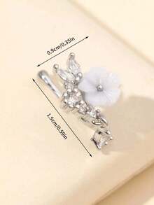 1pc Metal Inlaid Flower Petal, Clip-On Fake Nose Ring, Dangling Fake Nose Hoop Nose Piercing Jewelry, Suitable For Women As Valentine's Day, Mother's Day Gift - Silver White Flowers - View 2