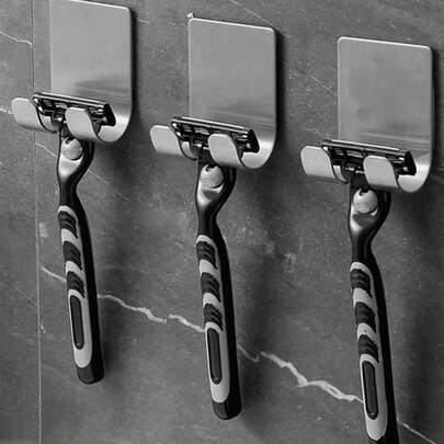 Suport pentru brici 1/2 buc, cârlige de perete adeziv argintiu, nu necesită găurire, suport pentru aparat de ras pentru baie, cârlig de perete pentru ușă din oțel inoxidabil, cârlig pentru pălărie dormitor, cârlig pentru halat de baie pentru dormitor