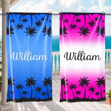 Personalized Coconut Tree Design Pattern Beach Towel, Lightweight, Soft Polyester, Tropical Palm Tree Print, Perfect For Honeymoon, Graduation Or Beach Vacation, Beach Accessories | Soft Texture ,Strong Water Absorption, Sand-Free, Birthday Gift - Multicolor - View 6