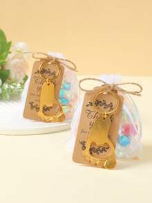 10件套可爱金色脚印开瓶器套装，含薄纱袋，适合婴儿派对，脚印金属钥匙扣开瓶器，含薄纱袋和感谢卡，婴儿派对家居装饰礼品，可爱脚印图案性别揭晓派对纪念品装饰，婴儿派对回礼，性别揭晓派对回礼，婴儿派对装饰 - 金色腳丫 - 查看 9