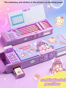 1pc Multi-Function Stationery Pouch With Password Lock, High-Tech Pen Case With Auto Double Layer, Surprise Gift For Girl/Girls , Back To School Gifts - Multicolor - View 14