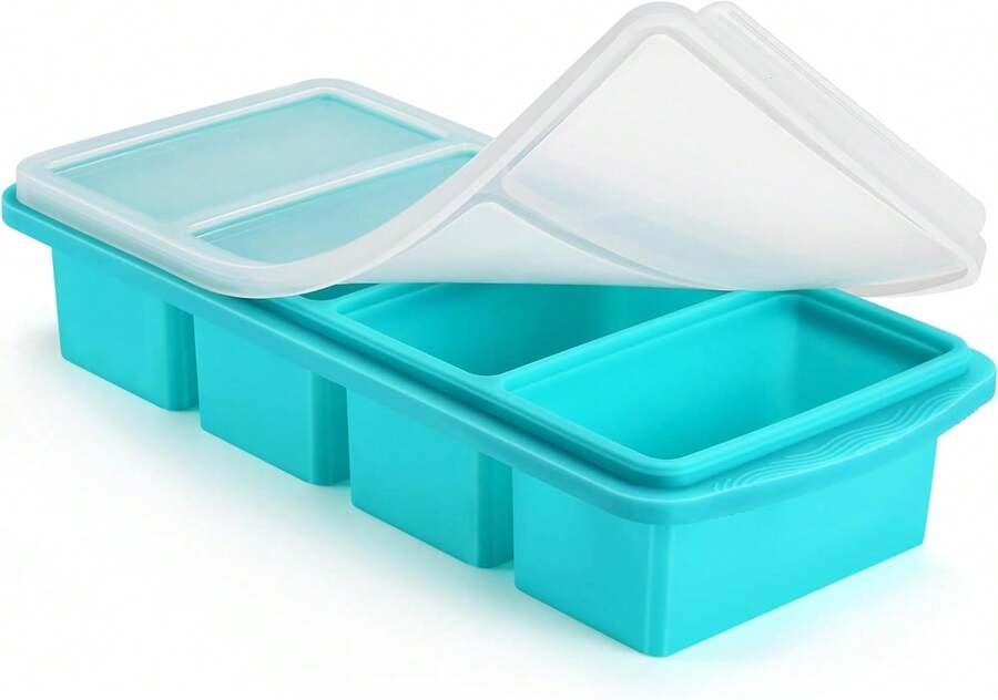 Silicone Freezer Tray With Lid - 1 Cup Silicone Food Tray - Large Ice Cube Freezer Molds - Soup, Sauce, Leftovers, Homemade Meal Prep Freezing Kitchen Storage Containers - Aqua - 1-Pack,8204793 - 藍色 - 查看 1
