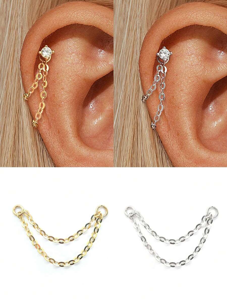 EleRunis 1PC Bạc Sterling 925 Hình Trái Tim/Xỏ Khuyên Hoa Tai Chuỗi Charm Sụn Phẳng Xỏ Khuyên Xoắn Ốc Trang Sức Cao Cấp Cho Trang Phục Hàng Ngày Tiệc Cưới Đính Hôn Kỷ Niệm Ngày Lễ Tình Nhân - Nhiều màu - Xem 1