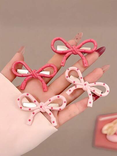 8件/套柔和马卡龙色可爱蝴蝶结发夹，包括波点粉色蝴蝶结发夹 - 适合女孩和女士。可爱时尚，易于佩戴，适合日常和派对，返校必备，轻松打造少女气息。引人注目，瞬间让您的秀发脱颖而出，秋季，爪夹，发夹，发夹，发夹，发夹，发饰，秋季时尚，秋冬女士服装，蝴蝶结