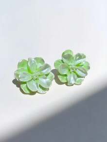 1 对简约百搭夸张山茶花和珍珠耳钉，适合女士 - 白色 - 查看 15