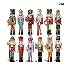 12/24/36 件经典多色和款式木制胡桃夹子挂饰 - 悬挂胡桃夹子人物，用于节日装饰、圣诞树吊坠、节日礼品标签配件、房间和壁炉架装饰 - 彩色 - 查看 7