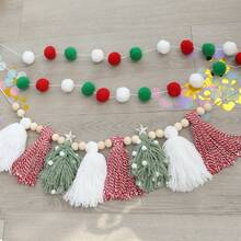 Christmas Banner Tassel Garland And Red White Green Brown Pom Pom Garlands Wall Hanging Home Decor For Party Decoration Christmas Decorations Room Decor Winter Christmas Decorations Home Christmas Gifts Christmas Decor