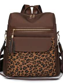 Rucsac anti-furt cu ciucuri și imprimeu leopard, poșetă pentru femei, geantă de zi la modă multifuncțională, geantă de călătorie ușoară cu mai multe buzunare, geantă de școală simplă cu capacitate mare, geantă de cărți convenabilă, pentru studenți, călătorii în vacanță, călătorii de afaceri, naveta zilnică, cumpărături, birou, întâlniri, activități în aer liber, cadou de ziua de naștere, cadou de sărbători, rucsacuri