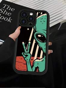 Funda de Teléfono con Diseño de Patrón de Gestos de Alien a la Moda: Popular, Personalizada, Suave al Tacto, Agarre Definitivo, Impermeable y Duradera, Cubierta de Parachoques Elegante Resistente a la Suciedad con Protección para la Cámara. Regalo perfecto para el día de Pascua, Navidad, Halloween. Compatible con iPhone 16/16Plus/16Pro/16ProMax, 15, 14, 13, 12, 11 Series y más. - Negro - Ver 6