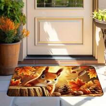 Cozy Autumn Maple Leaf & Squirrel Print Flannel Rug - Thick, Non-Slip, Machine Washable Floor Mat For Bedroom, Living Room, Entryway, And Garden DecorSoft Crystal Velvet Carpet,Multiple Sizes Available[Bathroom Mat] [Bath Mat][Bathroom Mats]Autumn Decorations/Thanksgiving Decorations/Halloween Decorative