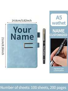 1pc Customized A5 Notebook With Engraved Pen - Minimalist Textured Notebook For Notes, Diary And Meetings - Customized Name, Phone, Logo - Retro Snap Closure - Ideal Gift For Office Or Personal Use - White - View 3