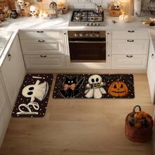 1pc Halloween Ghost Printed Rubber Backed Linen Area Rug, Kitchen Mat, Bathroom Mat, Multi-Use Floor Mat, Kitchen Decor, Wedding Decor, Party Decor, Home Decor, Dining Room Decor - Printing - View 3