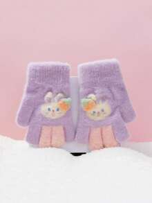 1 Pair Kids Gloves, Warm Thermal Lined Cute Rabbit Design Finger Gloves For Boys And Girls, Suitable For Outdoor Play, Fits Ages 2-5 - Bunny Fruit Gloves - View 11