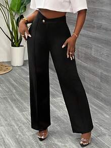 Women's Solid Color High Waist Straight Leg Casual Pants, Versatile