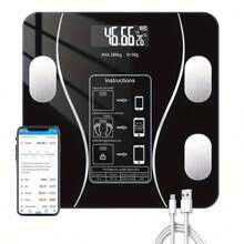 RAF 可充电智能电子秤，有黑色/白色/粉色可选，150mAh 锂电池，测量 BMI、体脂、肌肉质量，与健身应用程序同步数据 - 彩色 - 查看 7