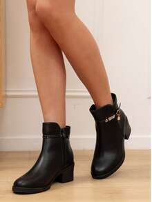 Modische Chunky High Heel Ankle Boots, alles kombinierbar - Schwarz - Übersicht 5