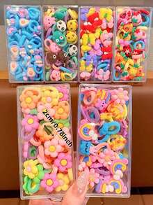 50/100 件随机可爱卡通花朵和蝴蝶发带，适合女士，适合马尾辫、发髻，很棒的礼物，塑料 PVC 四季皆宜，马尾辫夹，发圈，发绳