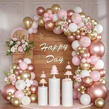119pcs Rose Gold And Pink Balloon Arch Kit, Chrome Latex Balloons, Suitable For Wedding, Engagement, Valentine's Day, New Year, Birthday, Baby Shower, Gender Reveal, Birthday, Room Party Decoration